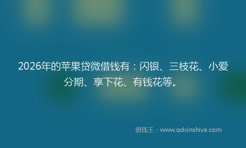 2026年的苹果贷微借钱有:闪银、三枝花、小爱分期、享下花、有钱花等。