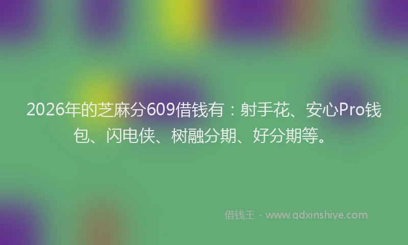 2026年的芝麻分609借钱有：射手花、安心Pro钱包、闪电侠、树融分期、好分期等。