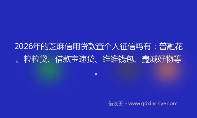 2026年的芝麻信用贷款查个人征信吗有：普融花、粒粒贷、借款宝速贷、维维钱包、鑫诚好物等。