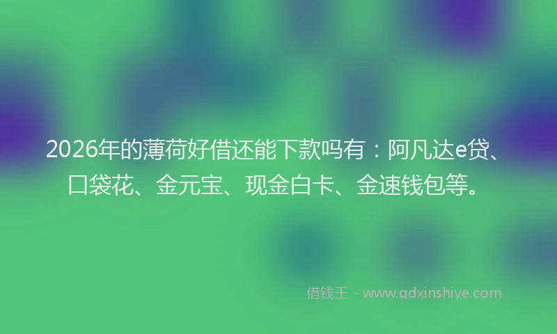 2026年的薄荷好借还能下款吗有：阿凡达e贷、口袋花、金元宝、现金白卡、金速钱包等。