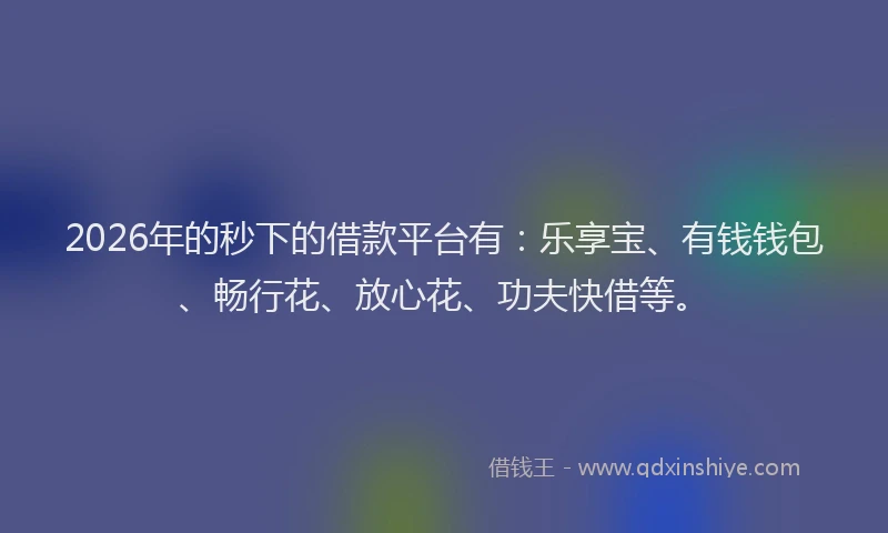2026年的秒下的借款平台有：乐享宝、有钱钱包、畅行花、放心花、功夫快借等。