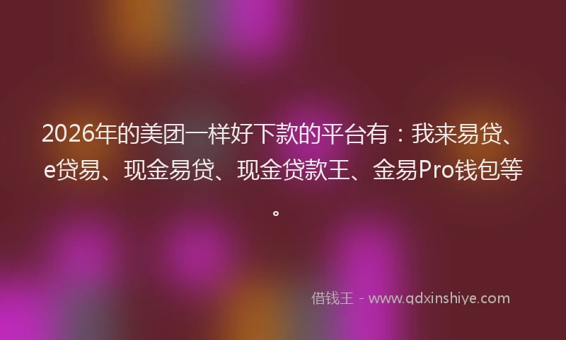 2026年的美团一样好下款的平台有：我来易贷、e贷易、现金易贷、现金贷款王、金易Pro钱包等。