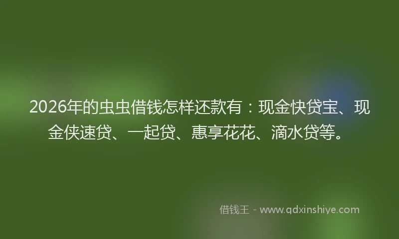 2026年的虫虫借钱怎样还款有：现金快贷宝、现金侠速贷、一起贷、惠享花花、滴水贷等。