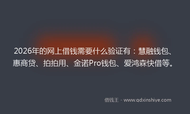 2026年的网上借钱需要什么验证有：慧融钱包、惠商贷、拍拍用、金诺Pro钱包、爱鸿森快借等。