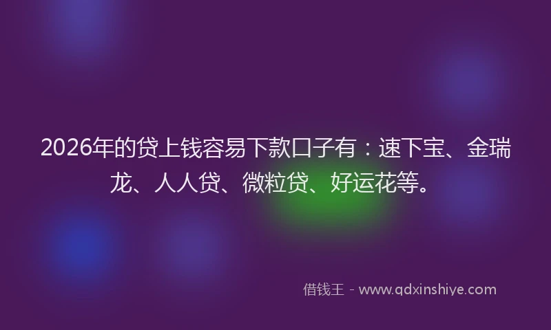 2026年的贷上钱容易下款口子有：速下宝、金瑞龙、人人贷、微粒贷、好运花等。