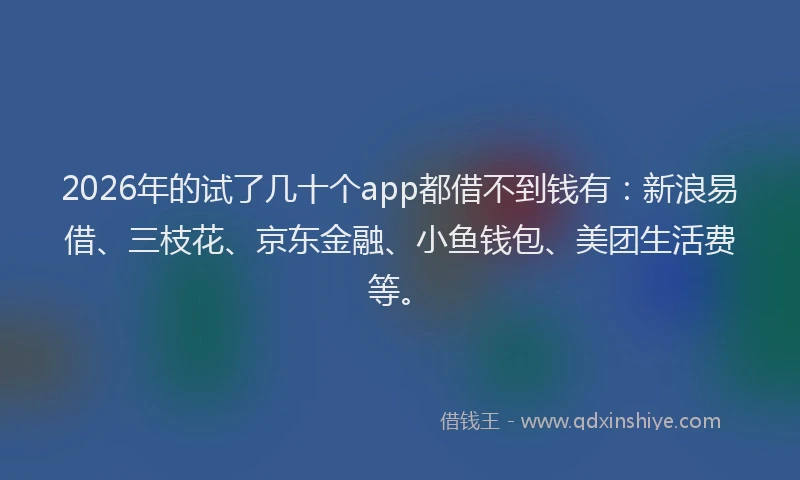 2026年的试了几十个app都借不到钱有：新浪易借、三枝花、京东金融、小鱼钱包、美团生活费等。