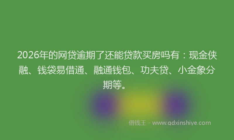 2026年的网贷逾期了还能贷款买房吗有：现金侠融、钱袋易借通、融通钱包、功夫贷、小金象分期等。