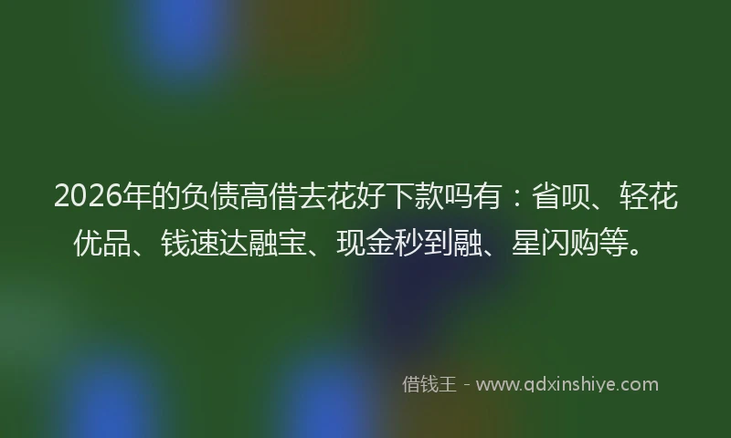 2026年的负债高借去花好下款吗有：省呗、轻花优品、钱速达融宝、现金秒到融、星闪购等。
