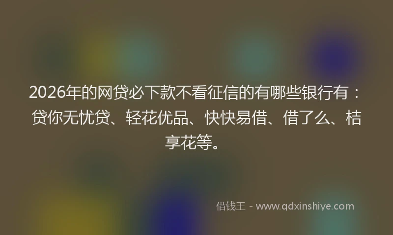 2026年的网贷必下款不看征信的有哪些银行有：贷你无忧贷、轻花优品、快快易借、借了么、桔享花等。