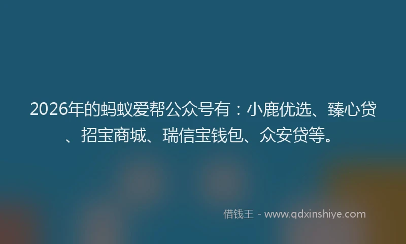 2026年的蚂蚁爱帮公众号有：小鹿优选、臻心贷、招宝商城、瑞信宝钱包、众安贷等。
