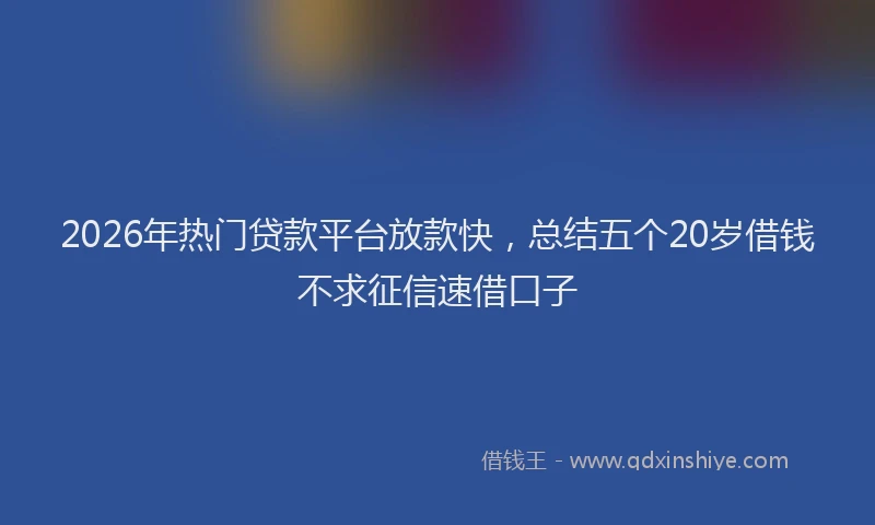 2026年热门贷款平台放款快，总结五个20岁借钱不求征信速借口子