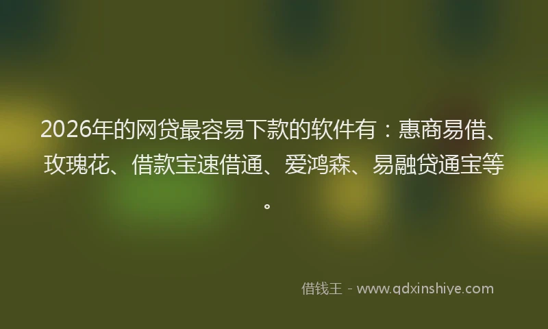 2026年的网贷最容易下款的软件有：惠商易借、玫瑰花、借款宝速借通、爱鸿森、易融贷通宝等。