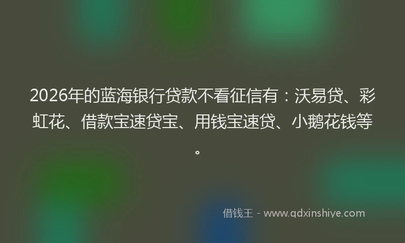 2026年的蓝海银行贷款不看征信有：沃易贷、彩虹花、借款宝速贷宝、用钱宝速贷、小鹅花钱等。