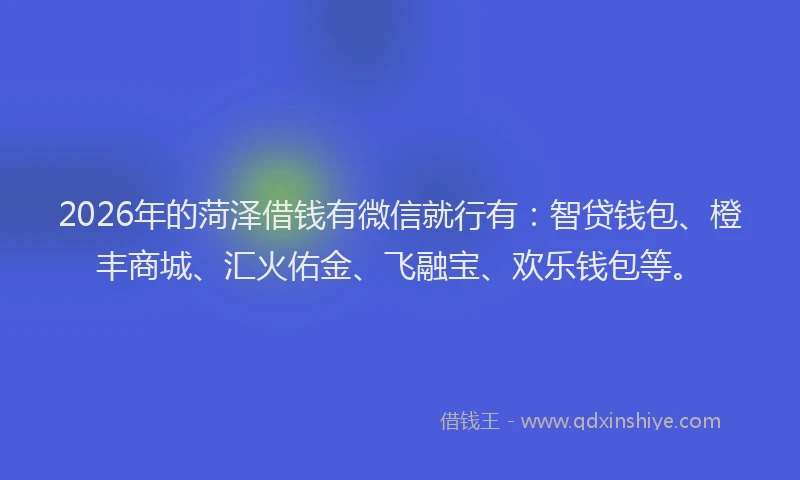 2026年的菏泽借钱有微信就行有：智贷钱包、橙丰商城、汇火佑金、飞融宝、欢乐钱包等。