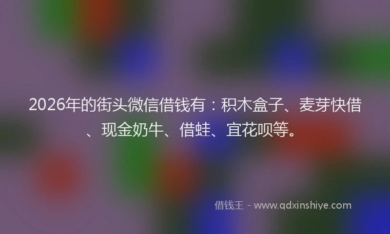 2026年的街头微信借钱有：积木盒子、麦芽快借、现金奶牛、借蛙、宜花呗等。