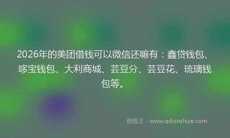 2026年的美团借钱可以微信还嘛有：鑫贷钱包、哆宝钱包、大利商城、芸豆分、芸豆花、琉璃钱包等。