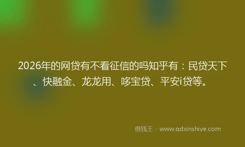 2026年的网贷有不看征信的吗知乎有：民贷天下、快融金、龙龙用、哆宝贷、平安i贷等。