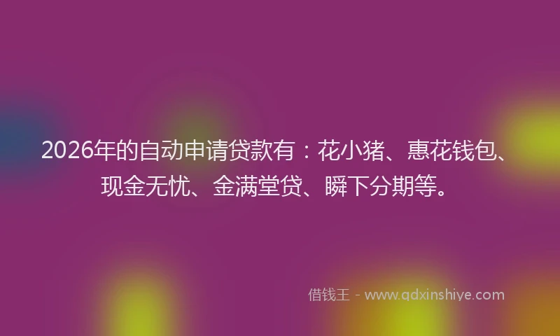 2026年的自动申请贷款有：花小猪、惠花钱包、现金无忧、金满堂贷、瞬下分期等。