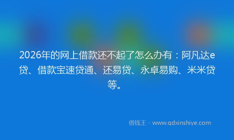 2026年的网上借款还不起了怎么办有：阿凡达e贷、借款宝速贷通、还易贷、永卓易购、米米贷等。