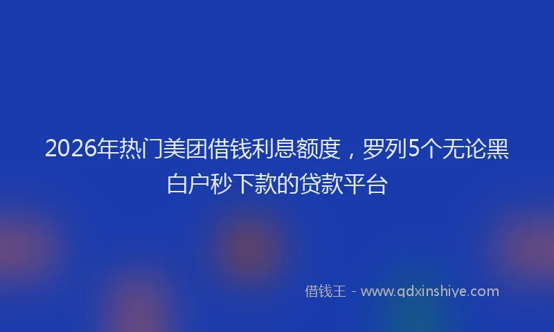 2026年热门美团借钱利息额度，罗列5个无论黑白户秒下款的贷款平台