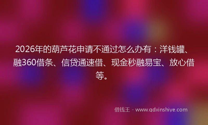 2026年的葫芦花申请不通过怎么办有：洋钱罐、融360借条、信贷通速借、现金秒融易宝、放心借等。