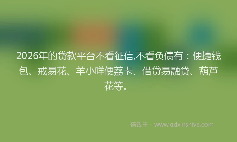 2026年的贷款平台不看征信,不看负债有：便捷钱包、戒易花、羊小咩便荔卡、借贷易融贷、葫芦花等。