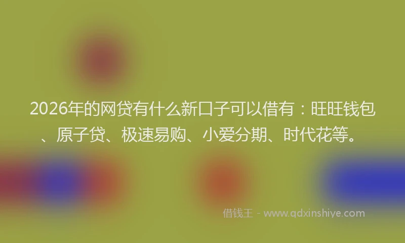 2026年的网贷有什么新口子可以借有：旺旺钱包、原子贷、极速易购、小爱分期、时代花等。