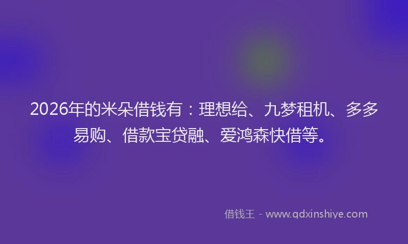 2026年的米朵借钱有：理想给、九梦租机、多多易购、借款宝贷融、爱鸿森快借等。