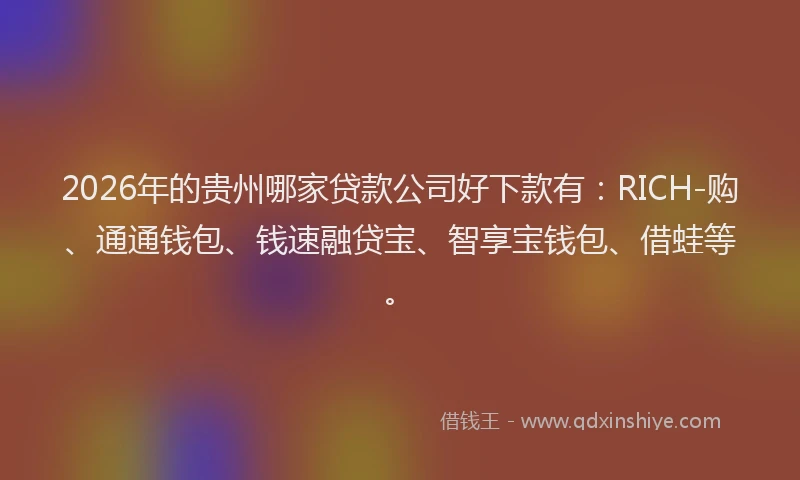 2026年的贵州哪家贷款公司好下款有:RICH-购、通通钱包、钱速融贷宝、智享宝钱包、借蛙等。