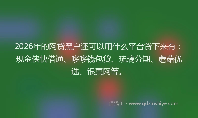 2026年的网贷黑户还可以用什么平台贷下来有：现金侠快借通、哆哆钱包贷、琉璃分期、蘑菇优选、银票网等。