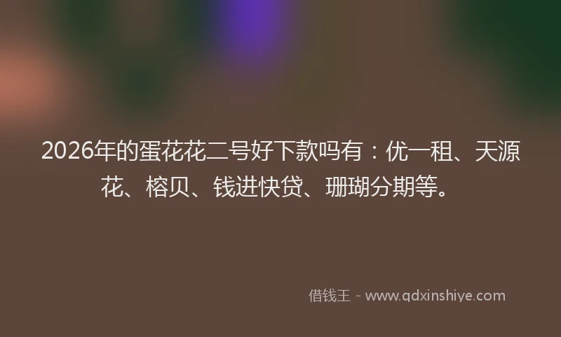 2026年的蛋花花二号好下款吗有：优一租、天源花、榕贝、钱进快贷、珊瑚分期等。