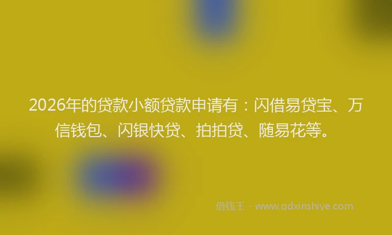 2026年的贷款小额贷款申请有：闪借易贷宝、万信钱包、闪银快贷、拍拍贷、随易花等。