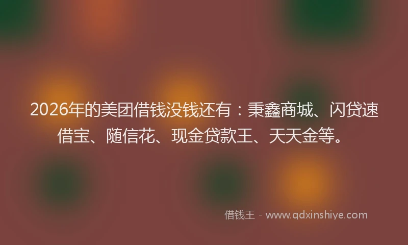 2026年的美团借钱没钱还有:秉鑫商城、闪贷速借宝、随信花、现金贷款王、天天金等。