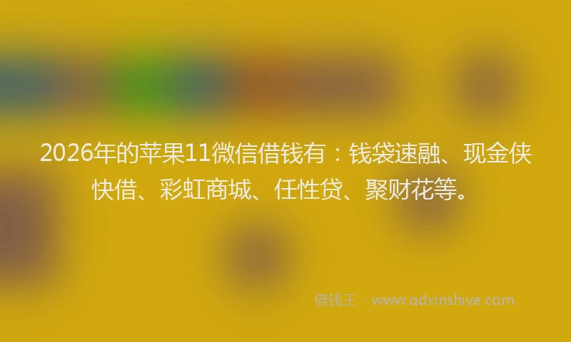 2026年的苹果11微信借钱有：钱袋速融、现金侠快借、彩虹商城、任性贷、聚财花等。