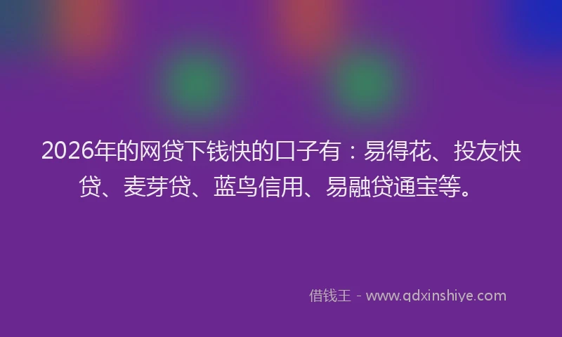 2026年的网贷下钱快的口子有：易得花、投友快贷、麦芽贷、蓝鸟信用、易融贷通宝等。