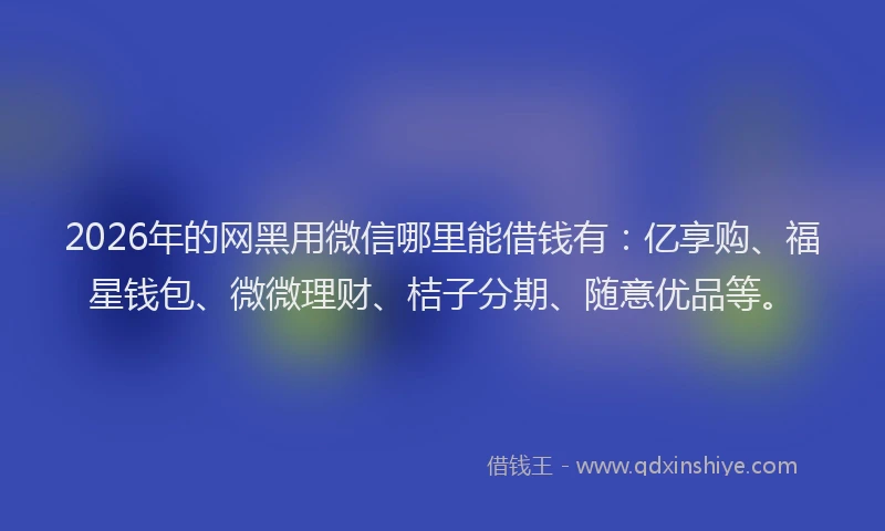 2026年的网黑用微信哪里能借钱有：亿享购、福星钱包、微微理财、桔子分期、随意优品等。