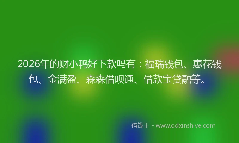 2026年的财小鸭好下款吗有：福瑞钱包、惠花钱包、金满盈、森森借呗通、借款宝贷融等。