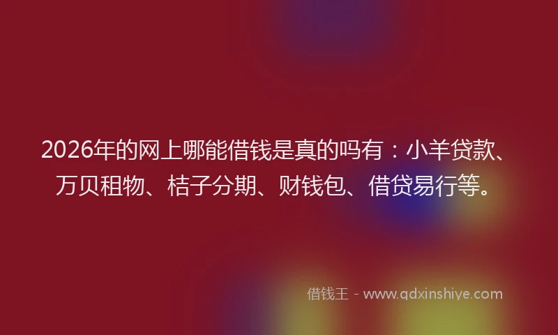 2026年的网上哪能借钱是真的吗有：小羊贷款、万贝租物、桔子分期、财钱包、借贷易行等。