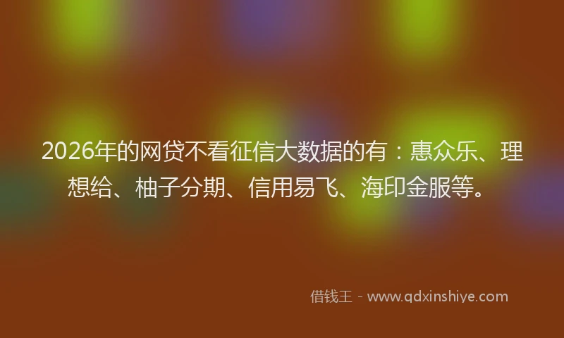 2026年的网贷不看征信大数据的有：惠众乐、理想给、柚子分期、信用易飞、海印金服等。