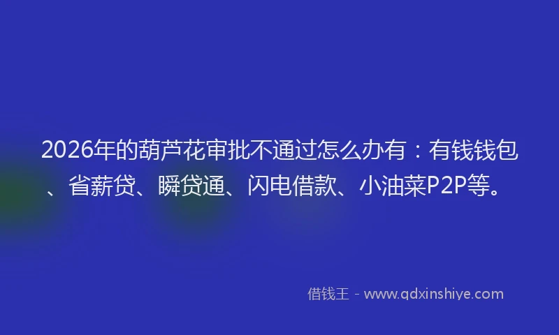 2026年的葫芦花审批不通过怎么办有：有钱钱包、省薪贷、瞬贷通、闪电借款、小油菜P2P等。