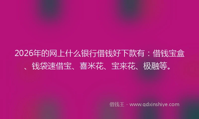 2026年的网上什么银行借钱好下款有：借钱宝盒、钱袋速借宝、喜米花、宝来花、极融等。
