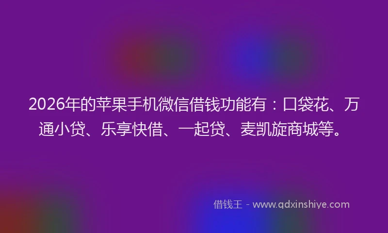 2026年的苹果手机微信借钱功能有:口袋花、万通小贷、乐享快借、一起贷、麦凯旋商城等。