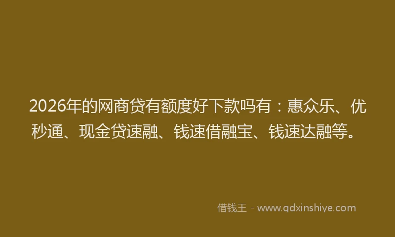 2026年的网商贷有额度好下款吗有:惠众乐、优秒通、现金贷速融、钱速借融宝、钱速达融等。