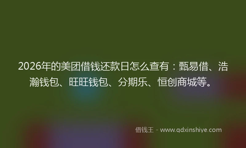 2026年的美团借钱还款日怎么查有:甄易借、浩瀚钱包、旺旺钱包、分期乐、恒创商城等。