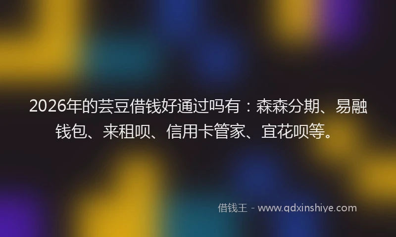 2026年的芸豆借钱好通过吗有：森森分期、易融钱包、来租呗、信用卡管家、宜花呗等。
