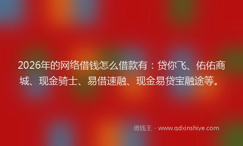 2026年的网络借钱怎么借款有：贷你飞、佑佑商城、现金骑士、易借速融、现金易贷宝融途等。
