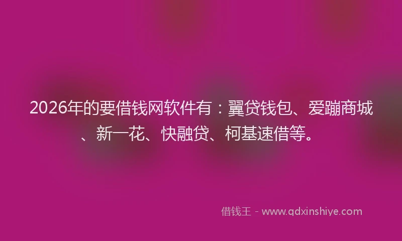 2026年的要借钱网软件有:翼贷钱包、爱蹦商城、新一花、快融贷、柯基速借等。
