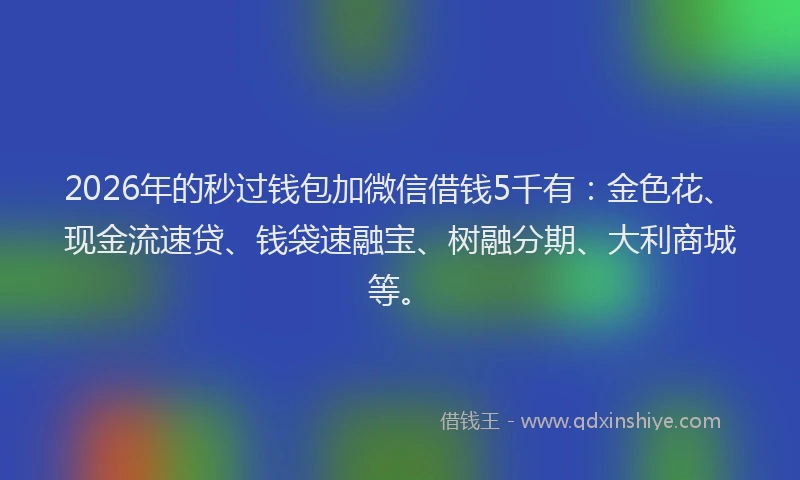 2026年的秒过钱包加微信借钱5千有:金色花、现金流速贷、钱袋速融宝、树融分期、大利商城等。