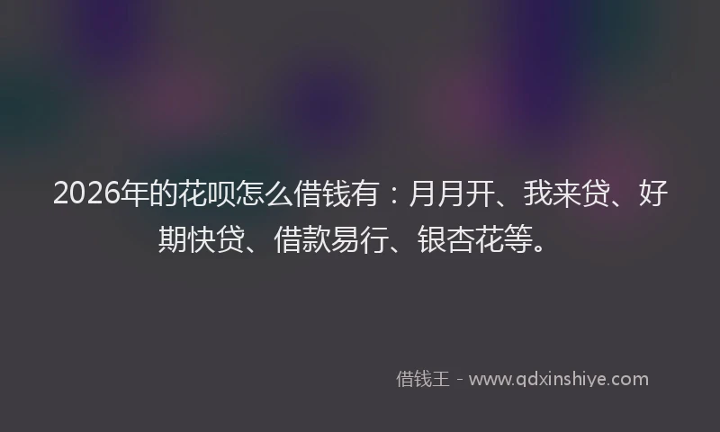 2026年的花呗怎么借钱有：月月开、我来贷、好期快贷、借款易行、银杏花等。