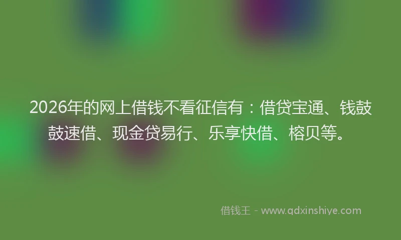 2026年的网上借钱不看征信有：借贷宝通、钱鼓鼓速借、现金贷易行、乐享快借、榕贝等。